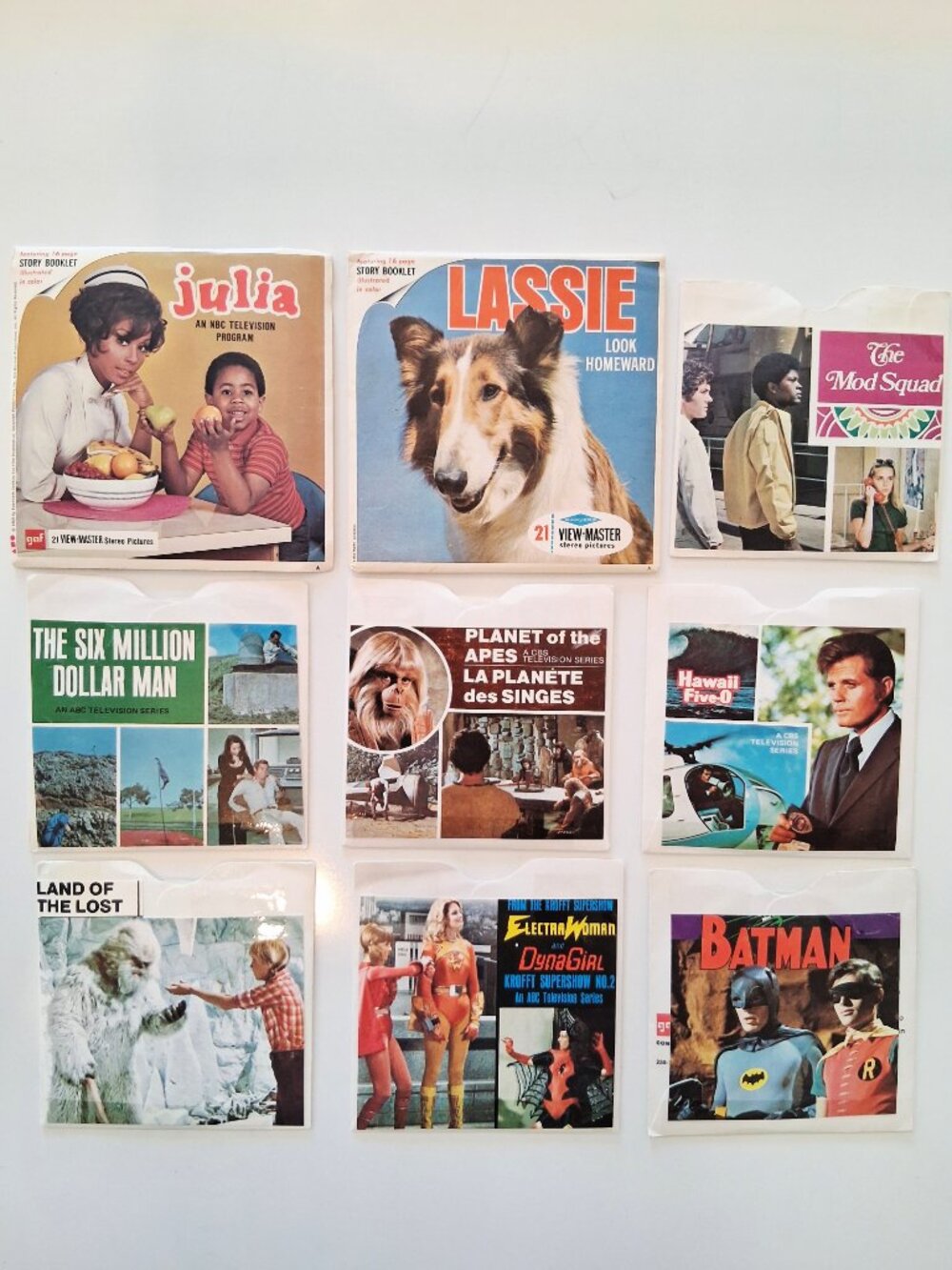 Vtg Lot 9 View Master Reel Sets TV Shows Mod Squad Lassie Julia Planet of Apes +
